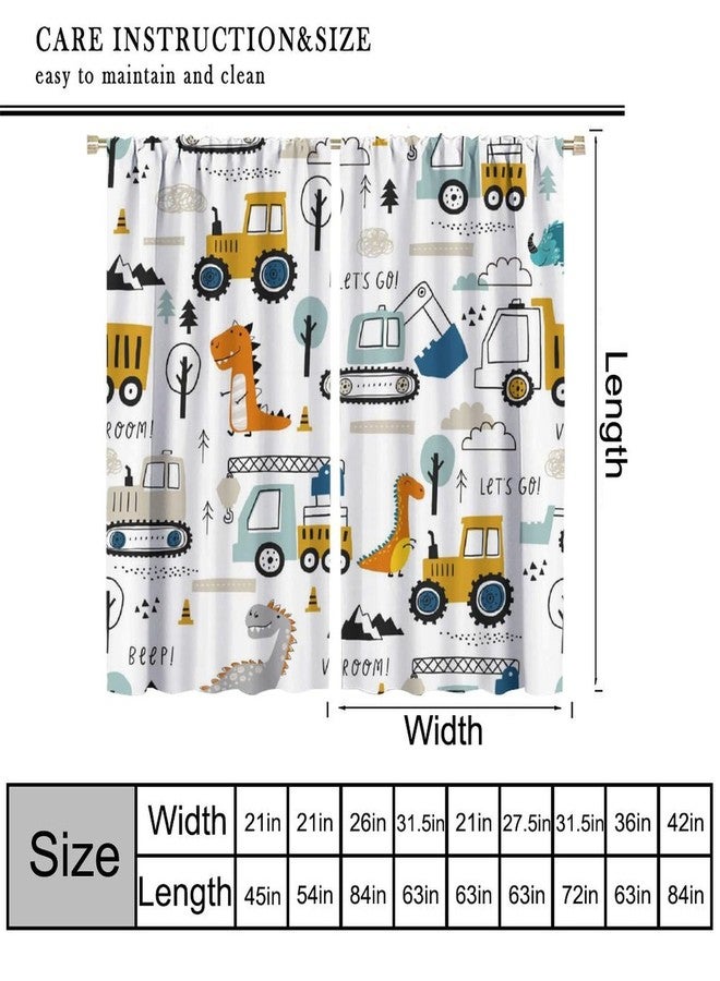 AAVEUP Kids Dinosaur Truck Curtains, Cartoon White Engineering Construction Truck Tractor Excavator Window Treatments Drapes for Boys Nursery Childcare Bedroom Bathroom 42x45in（No Blackout） - Image 3